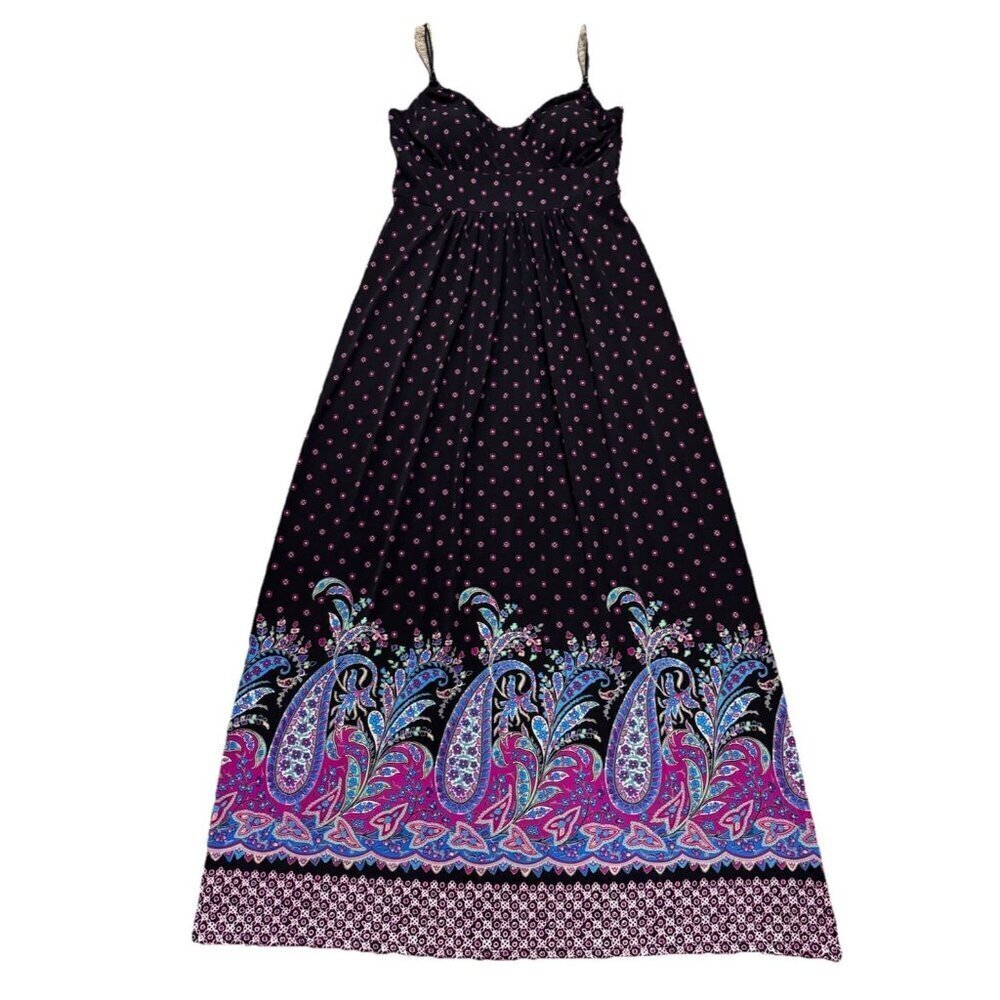 American Living Floral Paisley Purple Maxi Dress Strappy Beaded Beach Boho Sz 4